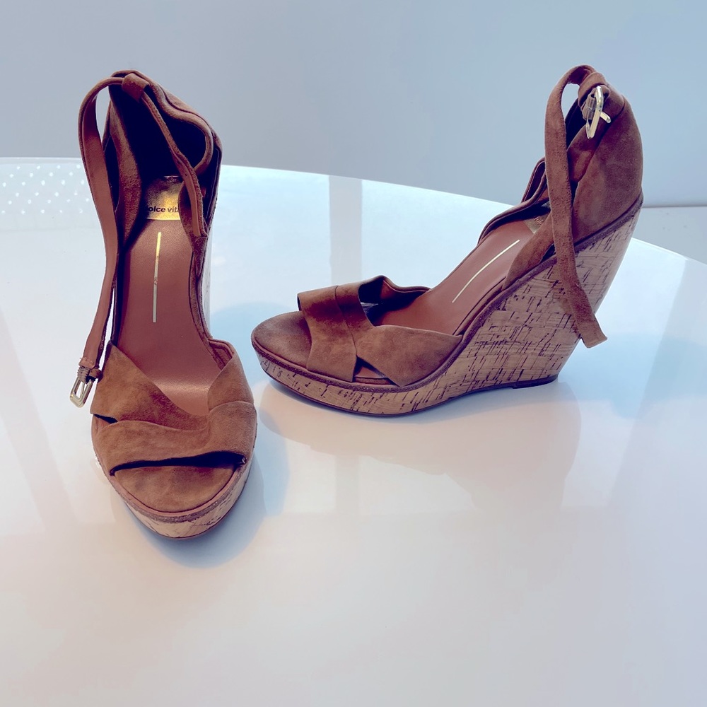 Dolce Vita camel suede cork wedges size 8